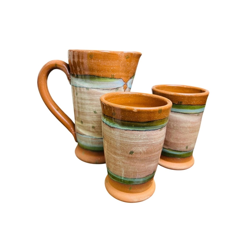 Rustic Ceramic Pitcher and Tumbler Set‎ Earth Tone Tumblers Stoneware Style